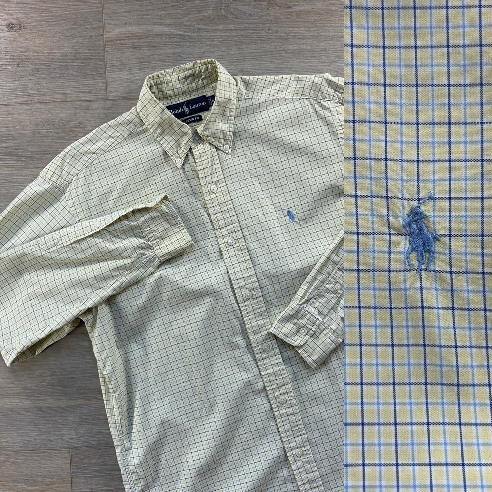 Ralph Lauren Mens S Classic Fit Blue Yellow Plaid Button Down Long Sleeve